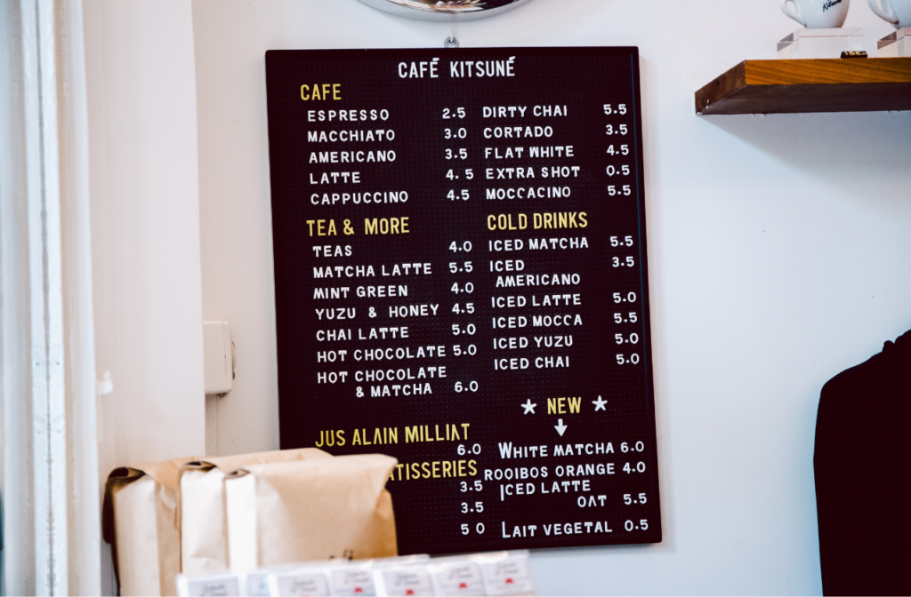 Cafe menu