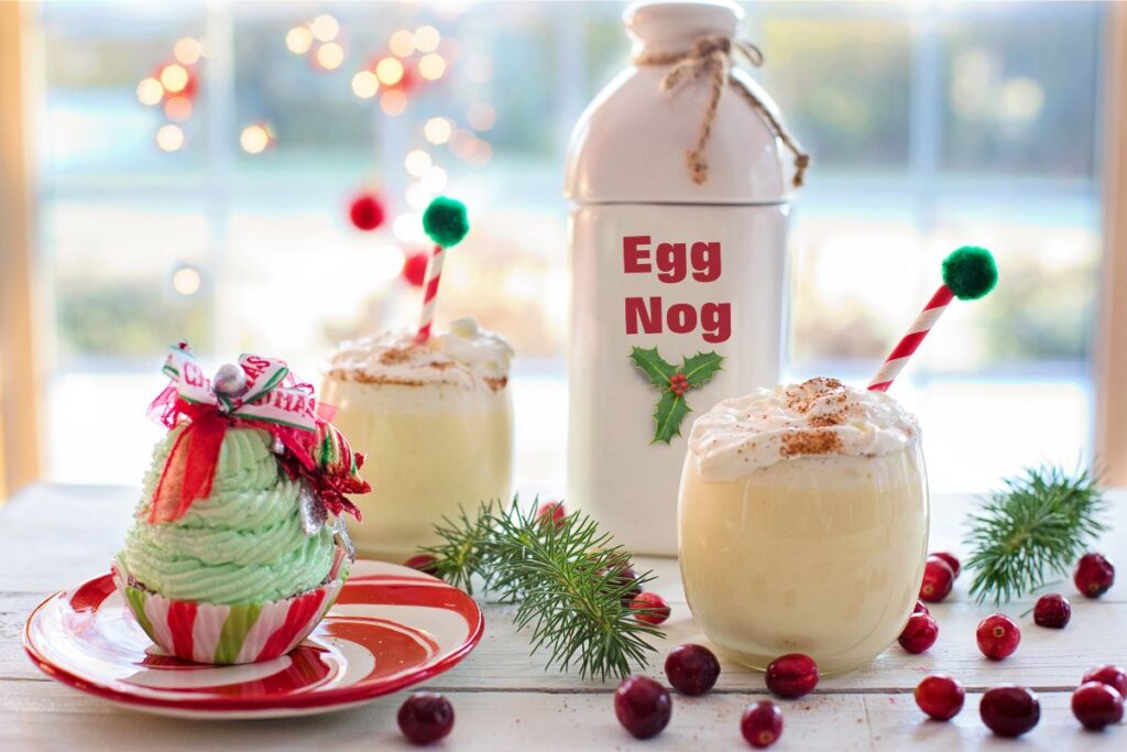Glasses filled with Christmas eggnog
