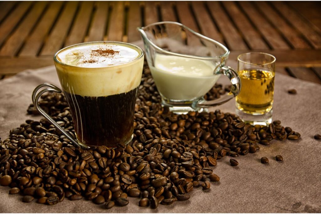 Coffee and cream with coffee beans