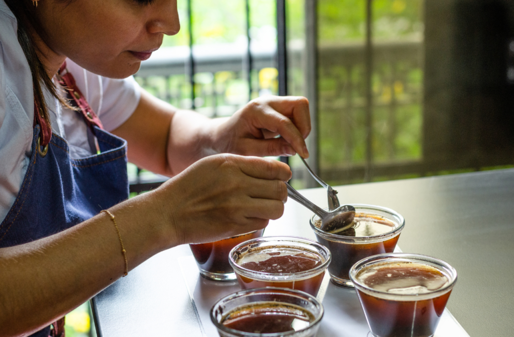 tasting coffee